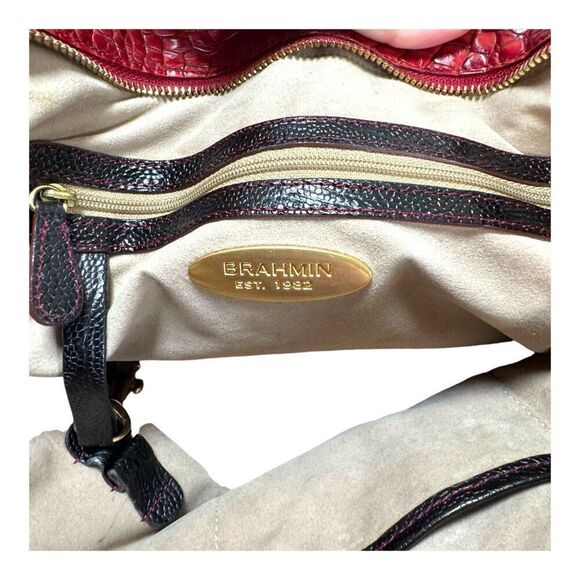 Brahmin Croc Rosetta Merlot Ombre Melbourne Red Leather Satchel Purse Dust Bag - Picture 12 of 12